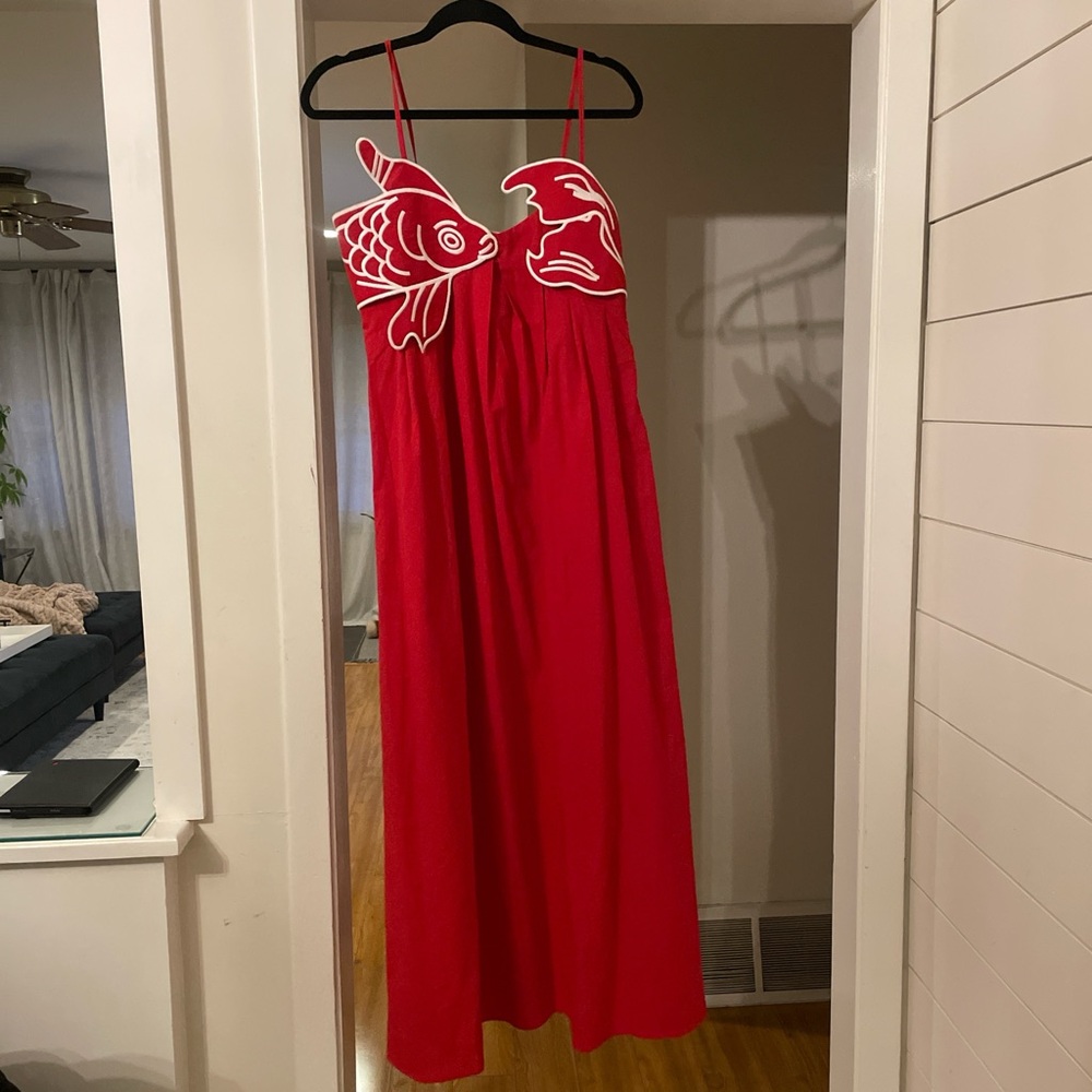 Commense Red Dress with Fish Design
